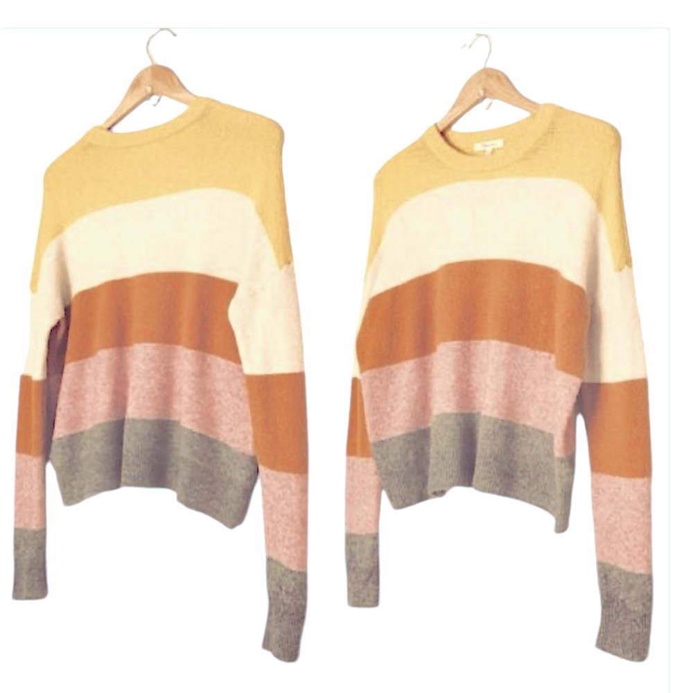 Madewell Crofton Fall Striped Colorblock Crewneck Drop Shoulder Sweater Sz S